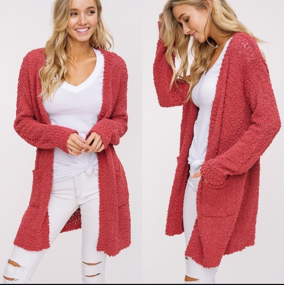 SILVA So Soft Long Line Open Front Popcorn Cardigan Sweater Dusty Rose Sz Lg HP - Picture 6 of 6